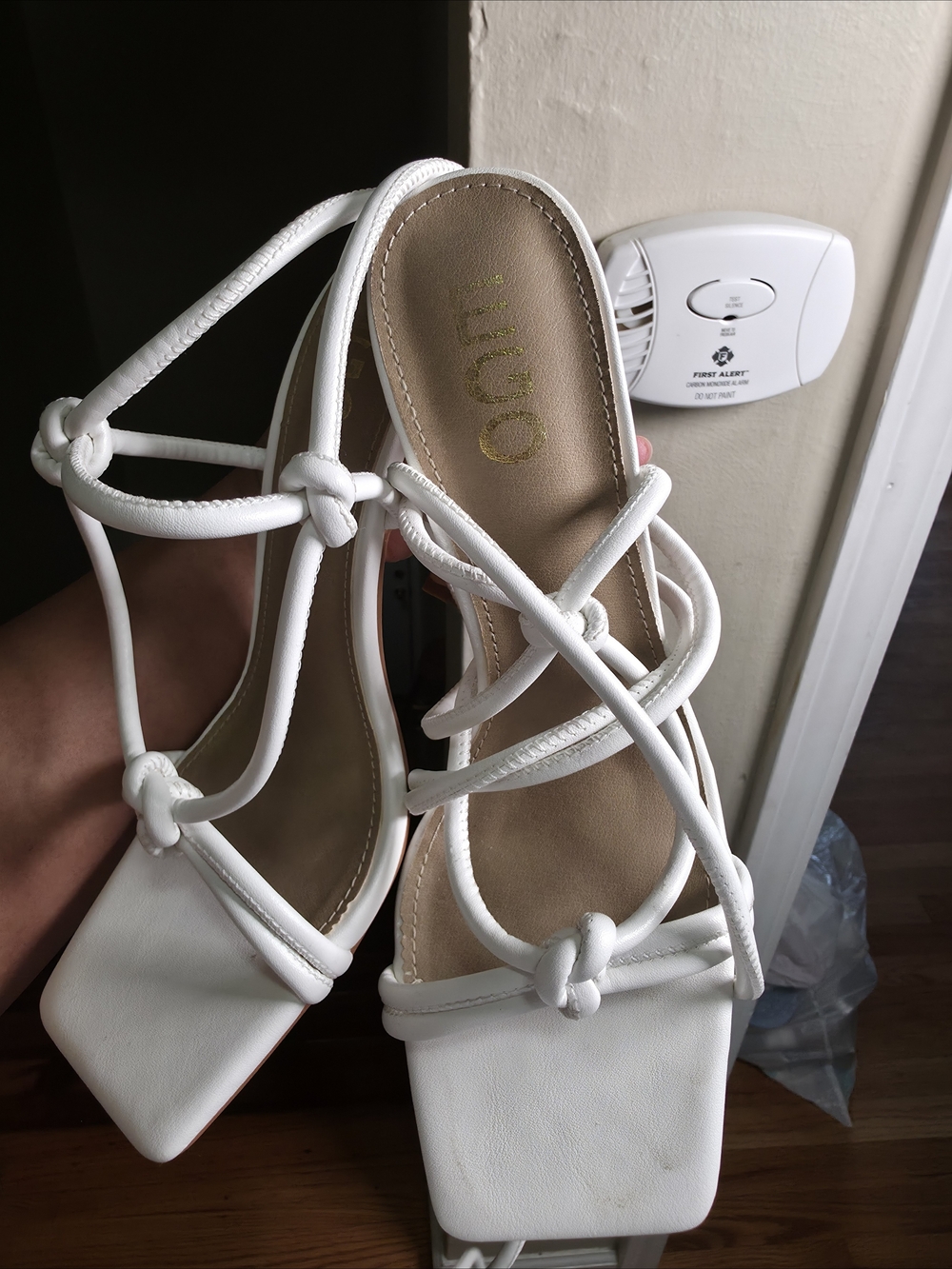 EGO White Knotted Strappy Square-Toe Heels